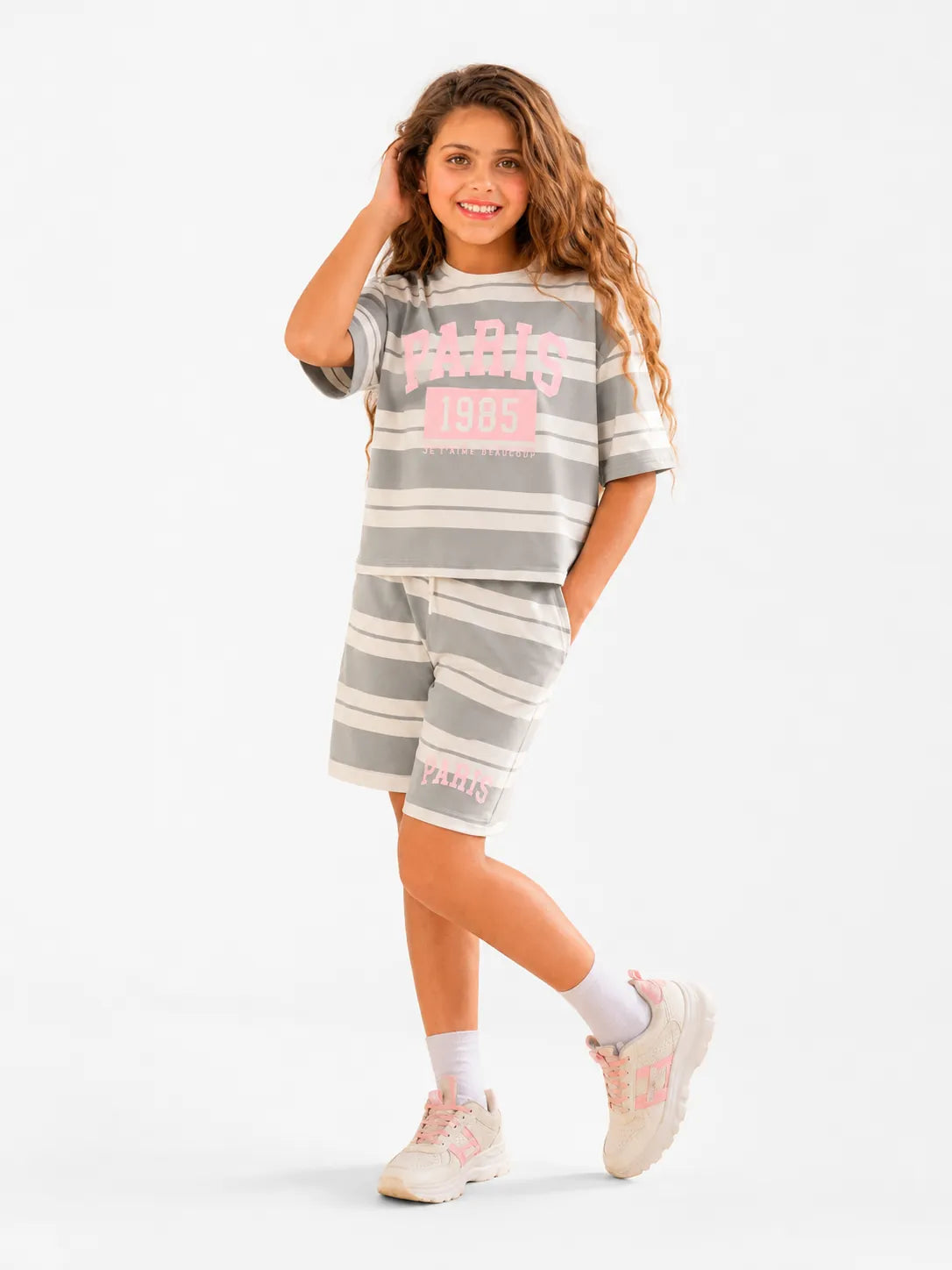 Girls' Cotton Candy Outing Set - Grey Stripe back