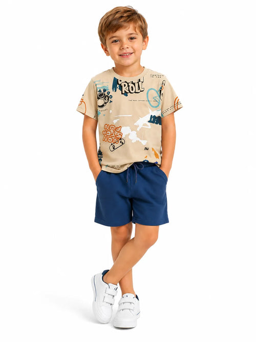 Boys' Cotton Candy Tee & Shorts Set - Sand Print