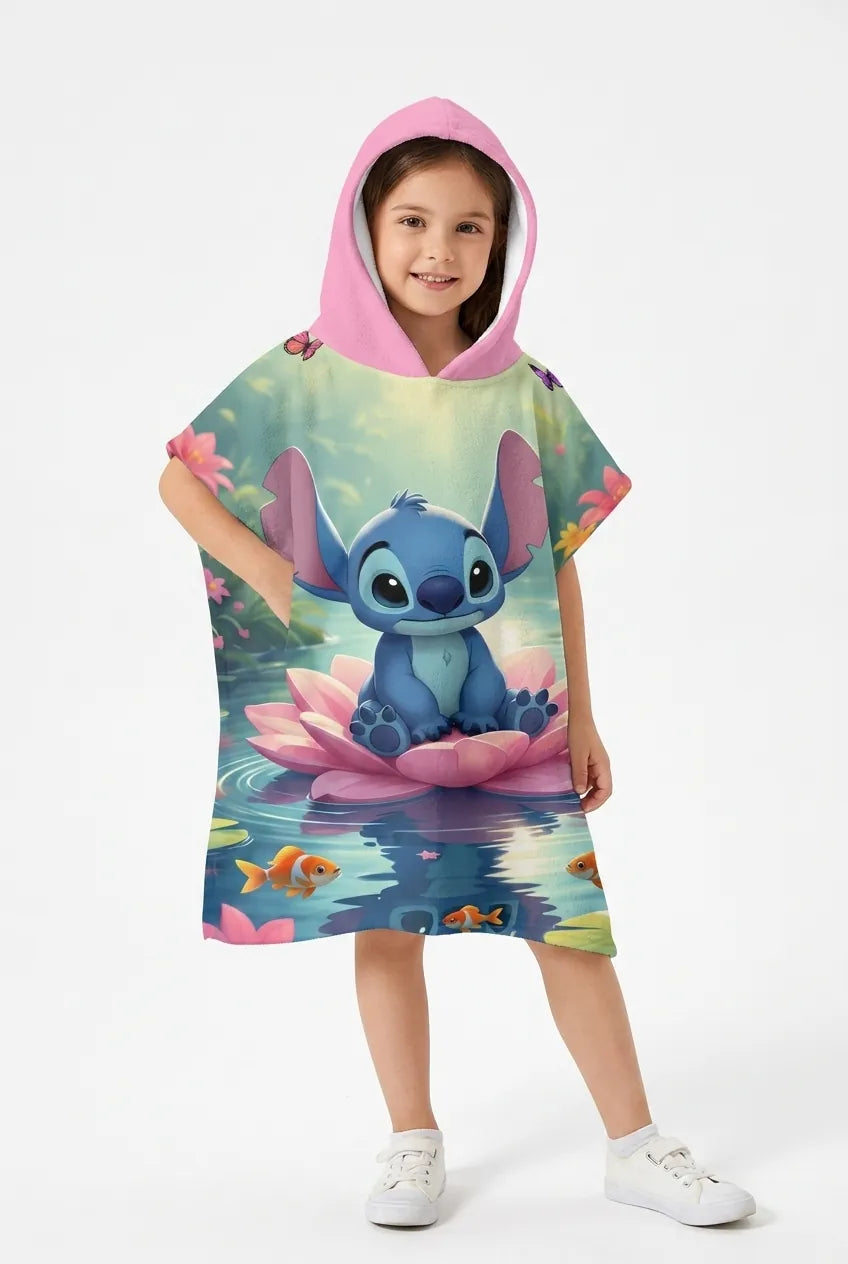 Girls' Hooded Beach Poncho - Stitch Blue